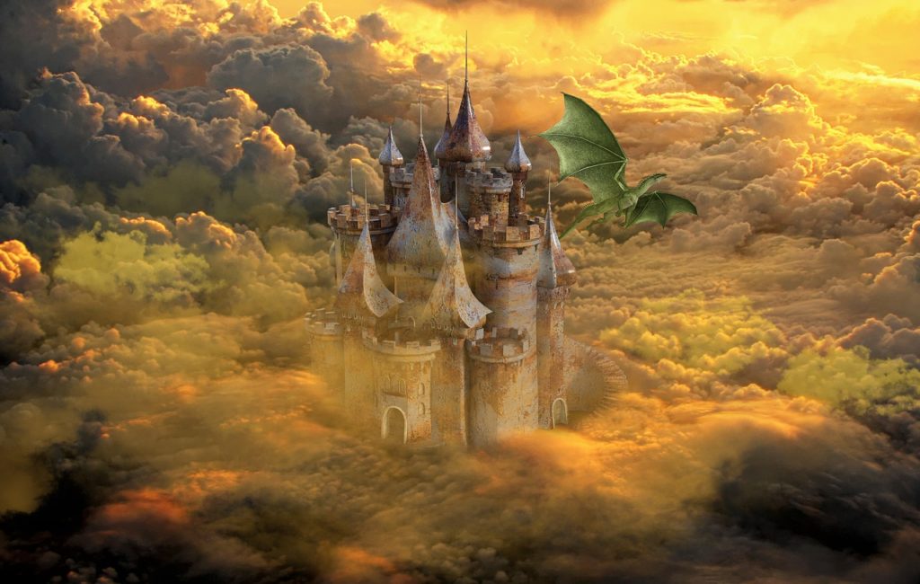 dragon, castle, fantasy