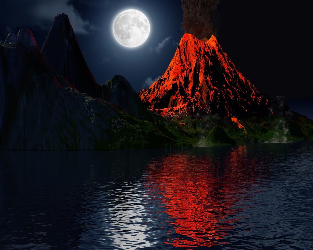 volcano, eruption, moon