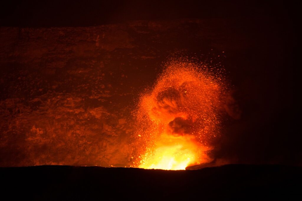 volcano, lava, flowing