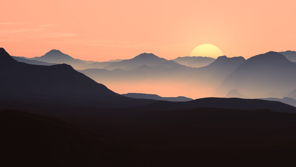 mountains, landscape, sunset