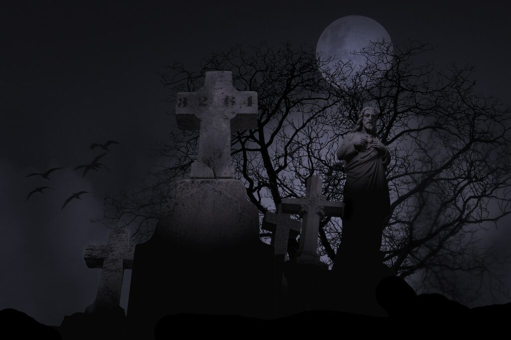 cemetery, spooky, graveyard