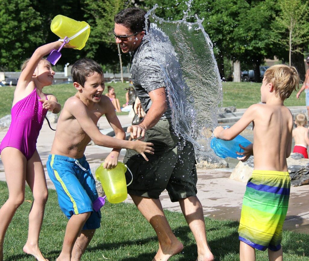 water fight, children, water